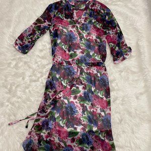 STYLEWE ELENYUN Semi sheer Multicolor Floral Silk Midi Dress with Ivory slip XL